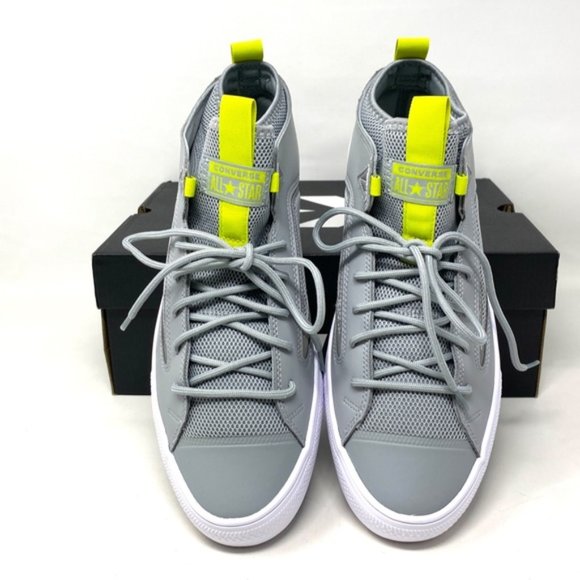Converse Ctas Ultra OX All Star Mid  Gray Lime Leather Women’s Sneakers 172153C - Picture 7 of 10